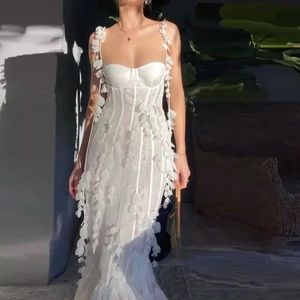 Botanics & Petals Luxury Maxi Dress In Summer White+Gold Droplets+Drop Petals